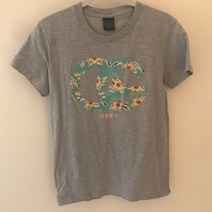 Grey Obey Shirt Tropical Pattern